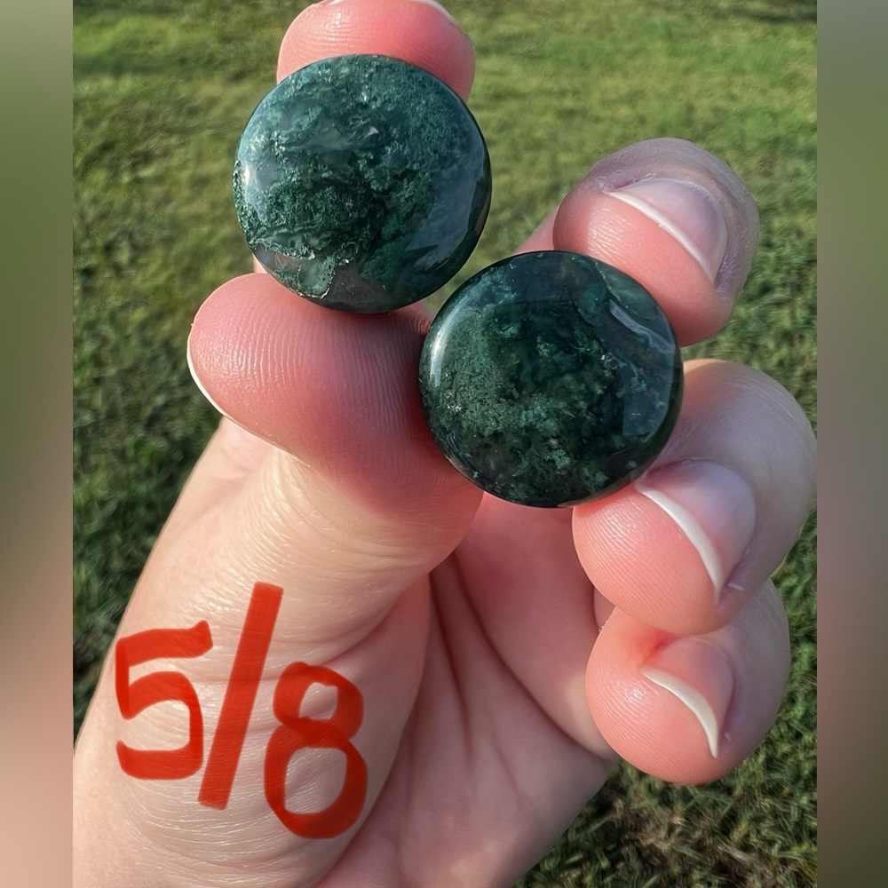 Real Green Moss Agate Stone Plugs 5/8